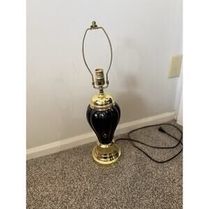 80's Black Ceramic Reverse Painted Ginger Jar Style Table Lamp Art Deco Revival